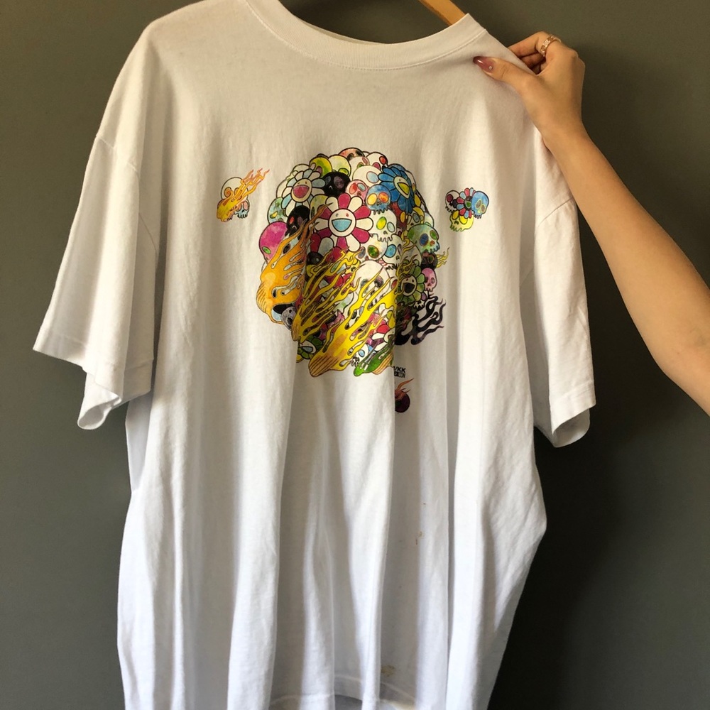 Takashi murakami flaming skulls and flowers tshirt